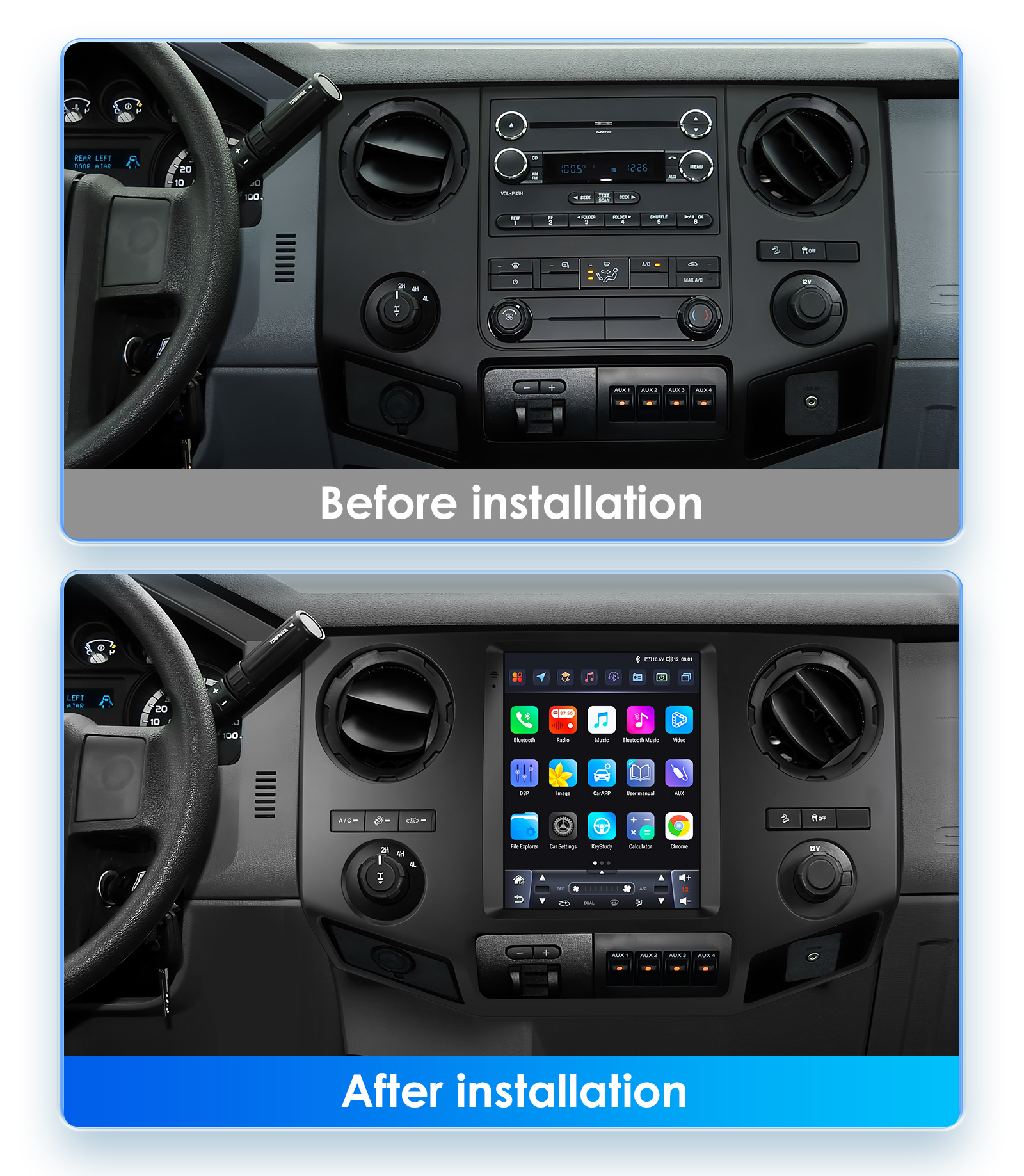 Suitable for 09-16 Ford F250 F450 Smart 9.7inch Vertical Screen Frame Car Navigator All-In-One Machine