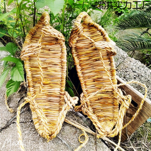 Purely Handmade Straw Sandals for Men, Traditional Red Army Lace-Up Performance Natural Rattan Straw Woven Sandals, Retro Casual Slippers