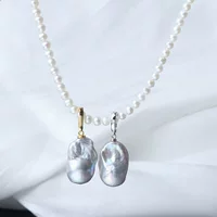 Серый рыбий хвост барочный жемчужный кулон универсальный пряжка натуральная пресноводная форма тела S925 стерлингового серебра
