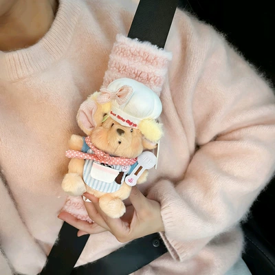 Car tissue box/set Car Armrest Tissue Box - pink-chef-set-cute-little-bean-pink-horizontal-striped-shoulder-pads-hand-sewn