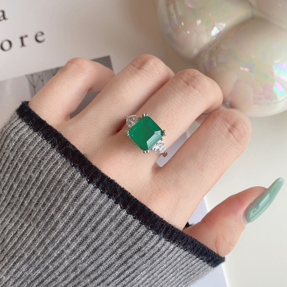 Retro Geometric Sterling Silver Inlay Zircon Rings 1 Piece