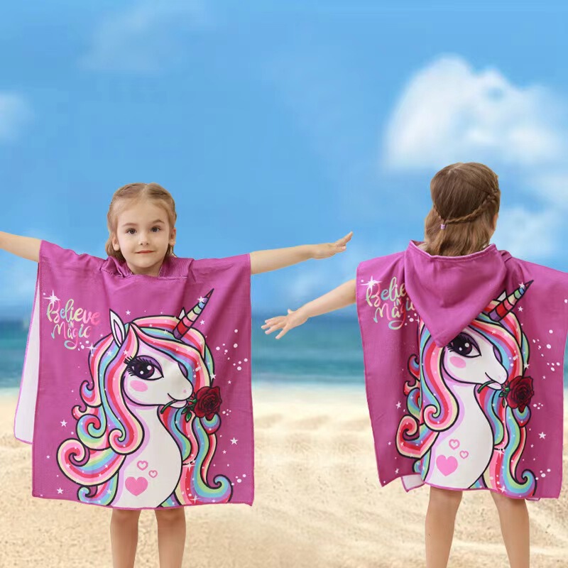 Fine fiber children's beach towel children's bath towel cape bathrobe cartoon print hooded cape beach towel cross border
