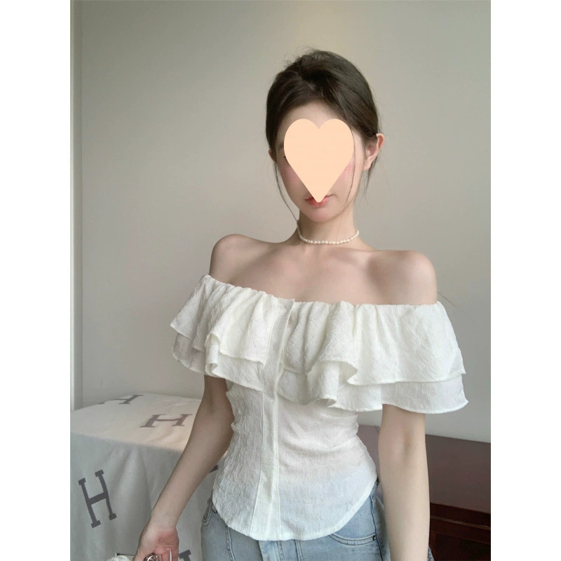 Летняя короткая блуза, открытые плечи, женская приталенная, узкий крой, вестерн с рюшами