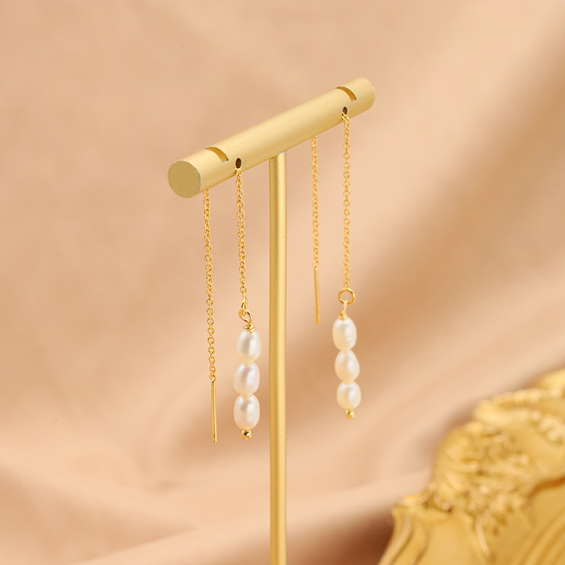 Pendientes de perlas de agua dulce naturales para mujer, ganchos largos para las orejas, pendientes de estilo retro de alta gama, nuevos pendientes al por mayor