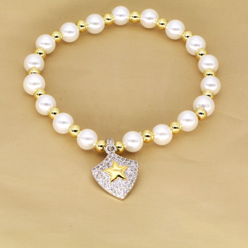 Shell pearls, Copper Material Modern Style Classic Style Geometric Star Heart Shape Zircon Shell Pearls Copper Wholesale Bracelets