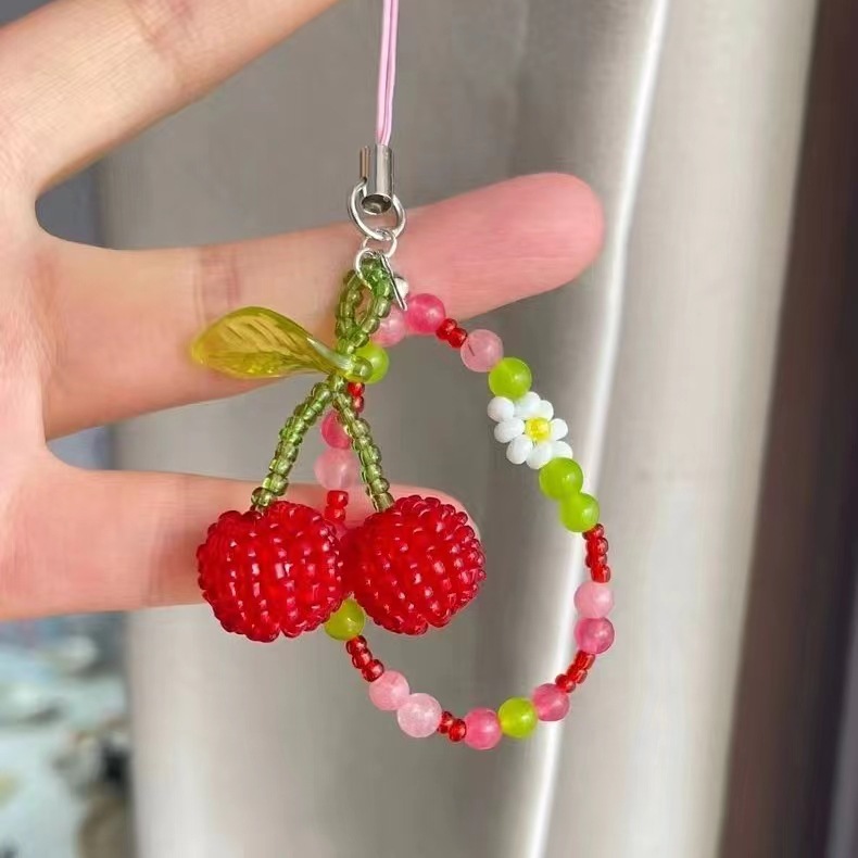 1 Piece Quantity 1 Piece Cute Cherry Acrylic Beaded Mobile Phone Chain