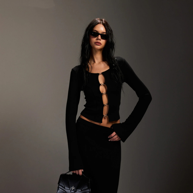 Smfk Infinite Loop Slim Fit Top with Bell Sleeves and Knitted Cardigan, New Autumn Style Smfk Infinite Loop Slim Fit Top with Bell Sleeves and Knitted Cardigan, New Autumn Style