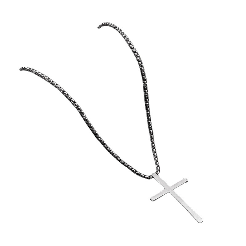 Collana da uomo in acciaio inossidabile con croce in titanio e acciaio, ciondolo versatile alla moda con personalità hip-hop_voghion.com