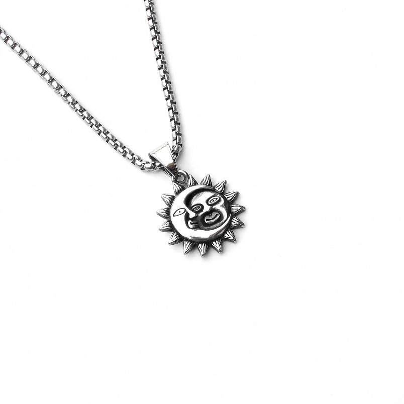 Sun Skull Cross Necklace with Stainless Steel Necklace, Men's and Women's Pendant, Collar Chain_voghion.com