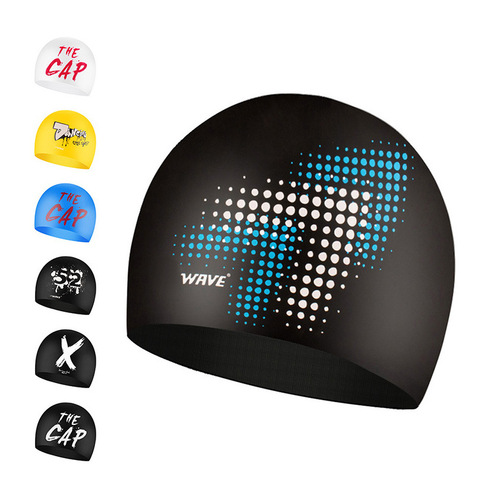 WAVE cross-border hot selling long hair swimming cap solid color large adult printed waterproof hair care silicone swimming cap for men and women