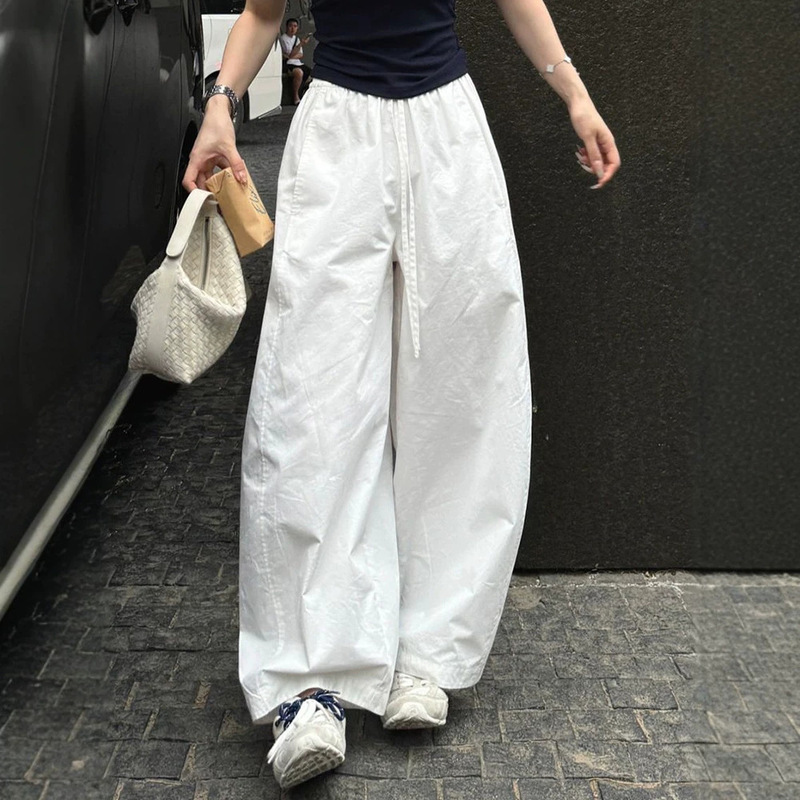 Highly Recommended! Minimalist White Drawstring Wide-Leg Pants for Women, Spring/Summer 2026 New Style, Loose Casual Long Pants Highly Recommended! Minimalist White Drawstring Wide-Leg Pants for Women, Spring/Summer 2026 New Style, Loose Casual Long Pants