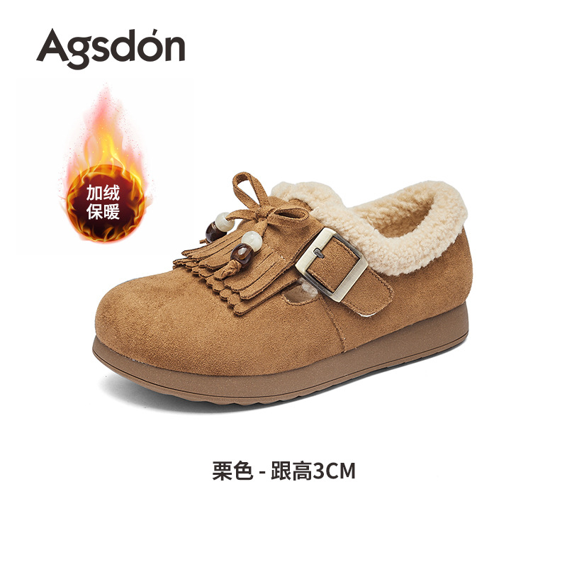 Augu Lion Deng Xiaobo Bocken zapatos de terciopelo mujeres 2025 nuevo otoño invierno todo incluido zapatos de lana de fondo grueso botas de nieve bajas