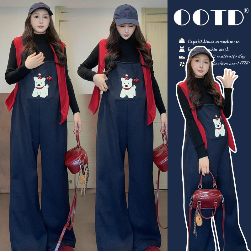Maternity Wear 2025 Winter New Knit Base Layer + Maternity Overalls Cute Cartoon Casual Two-Piece Set Maternity Wear 2025 Winter New Knit Base Layer + Maternity Overalls Cute Cartoon Casual Two-Piece Set