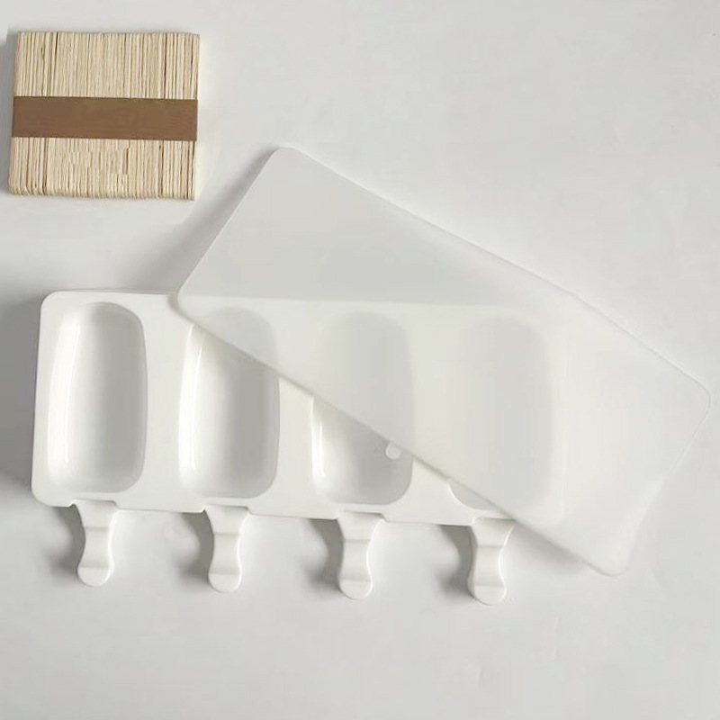 4 consecutive oval ice cream-white-with lid and wooden stick