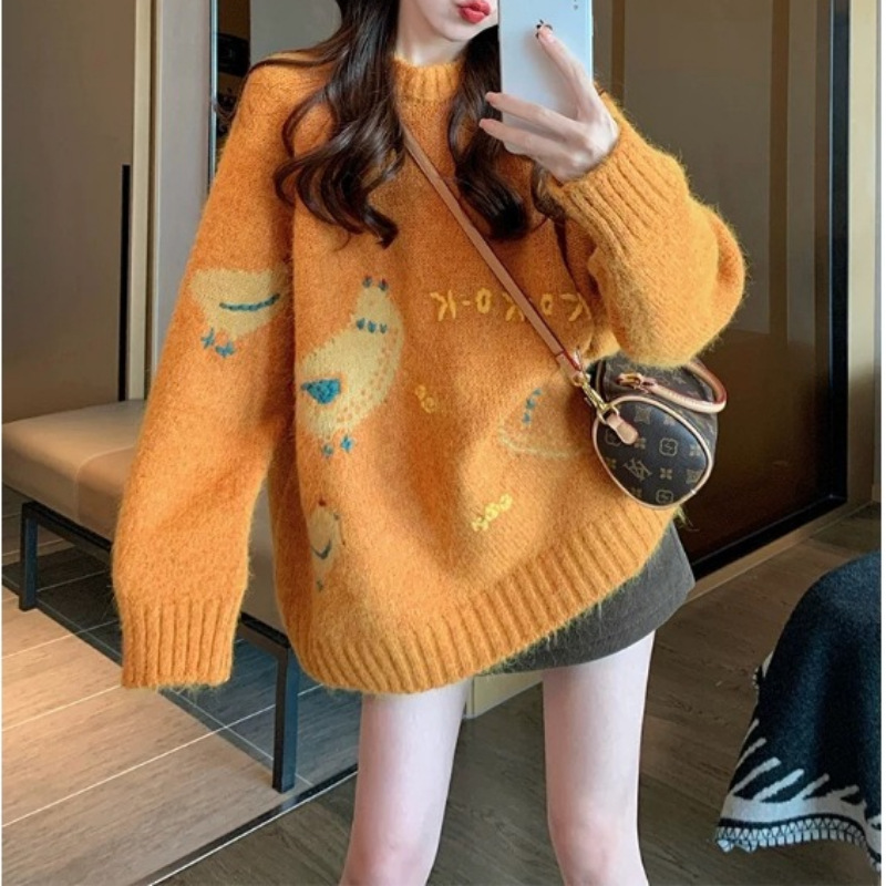 橘色毛衣女2025新款秋冬季加厚复古减龄宽松慵懒感韩系针织衫