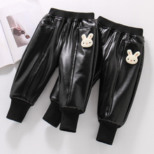 童装冬季新款百搭男童加绒皮裤幼儿园宝宝裤子加厚女童保暖长裤潮