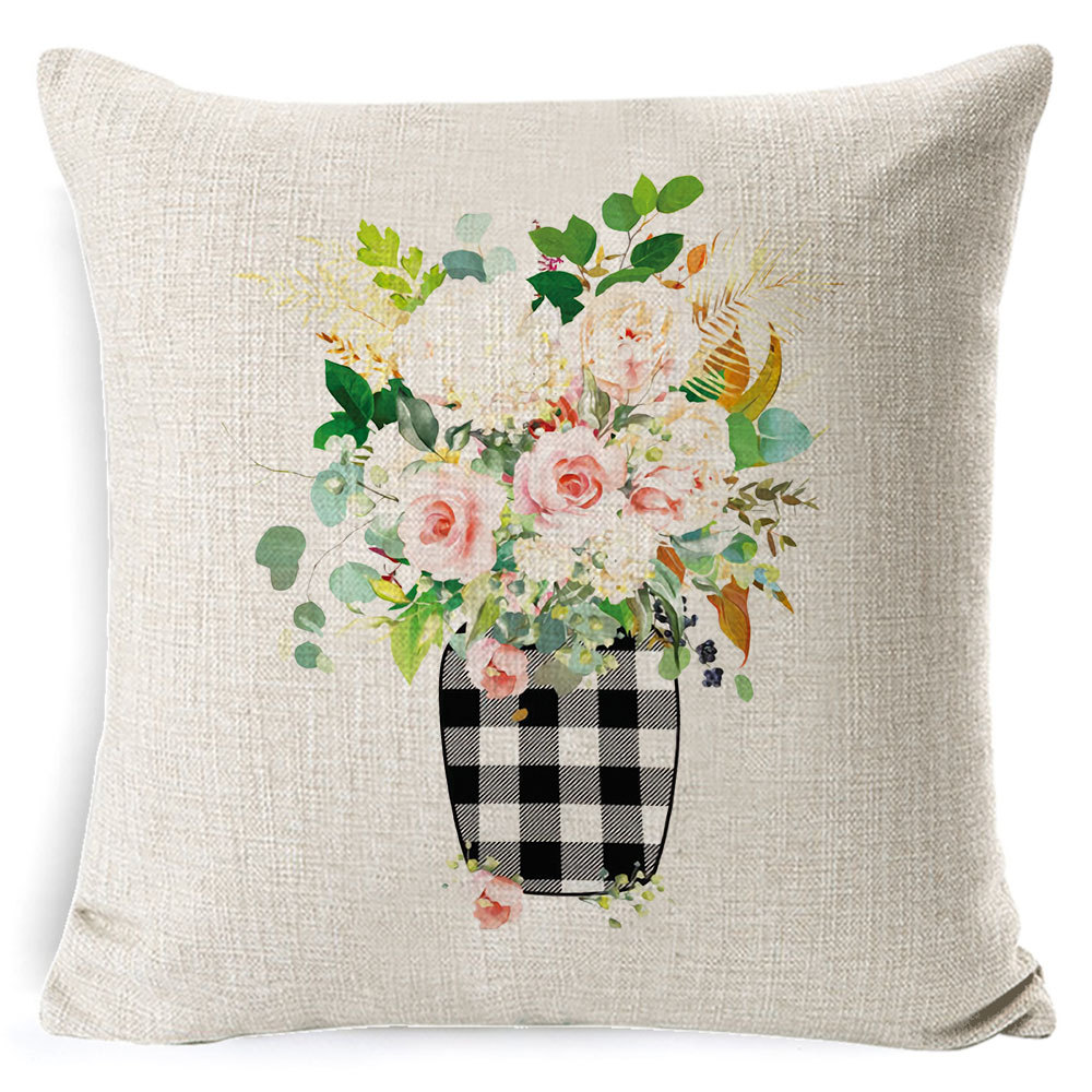 Amazon popular hogar suministros Navidad funda de almohada nórdico Plaid Lino cojín sofá