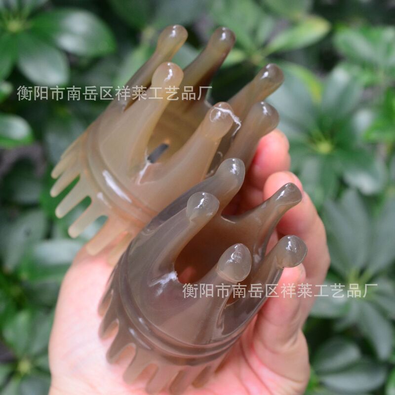 ホーンマッサージコーム、円筒形頭経絡ブラシ、ヘアセラピー専用スクレーピングクラウンシャンプーコーム、天然本物|undefined