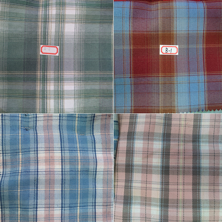 涤纶色织格子布衬衫面料浅绿浅蓝浅粉JK制服校服色织格子布