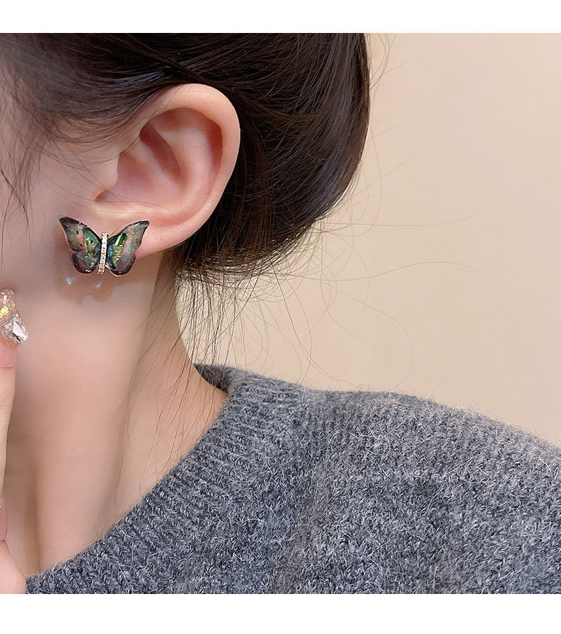 Retro Butterfly Copper Inlay Zircon Earrings 1 Pair
