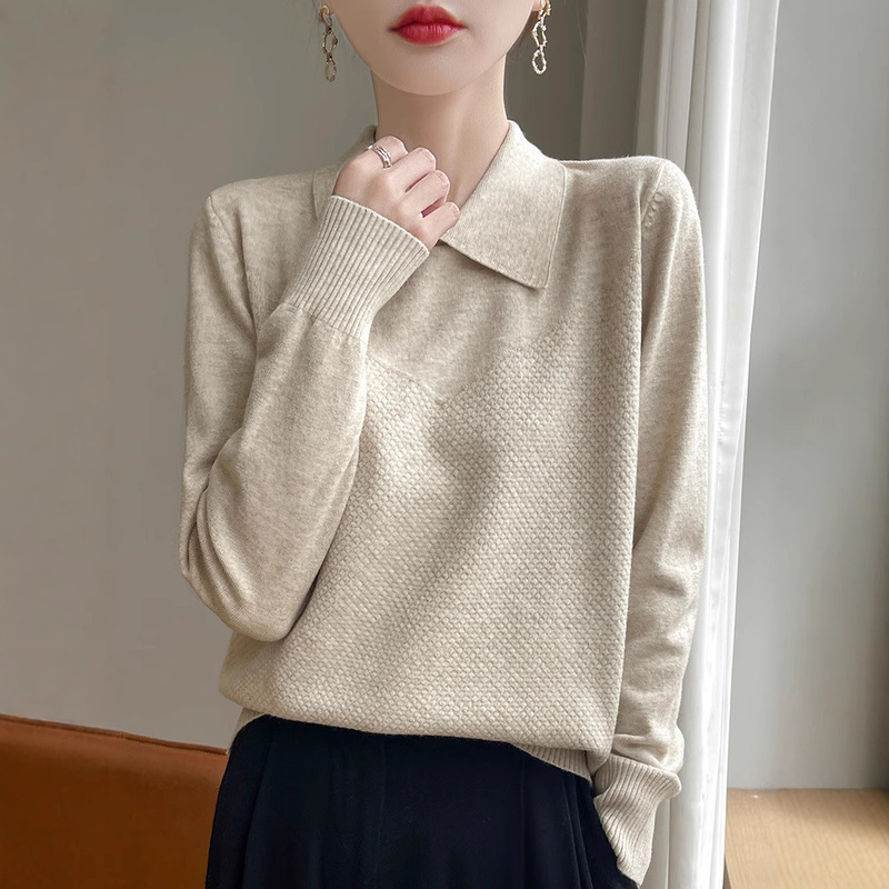 Cross-Border 2025 Autumn and Winter New Women's Knitwear Sweater with Polo Collar, Korean Style Soft and Cozy Base Shirt Manufacturer