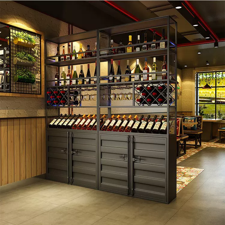 工业风酒柜复古酒架集装箱隔断柜铁艺酒吧落地式酒庄多层展示货架