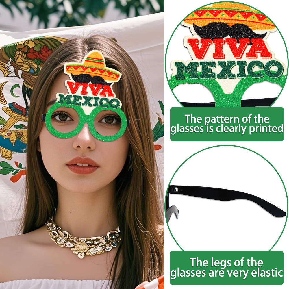 Nuevas gafas temáticas del Día Nacional de México Decoración de la fiesta del Día de la Independencia Bandera de México Marco de gafas de cactus