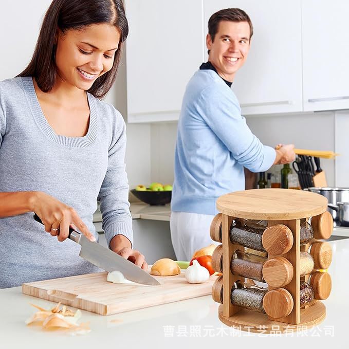 木质可旋转调料架厨房调味罐香料收纳架梳妆台化妆品整理架精油架|undefined
