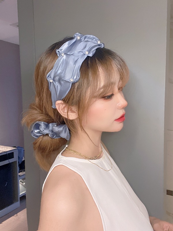 Retro Style Korean Jewelry Pearl Satin Folds Hairband 2021 New Hair Scrunchies