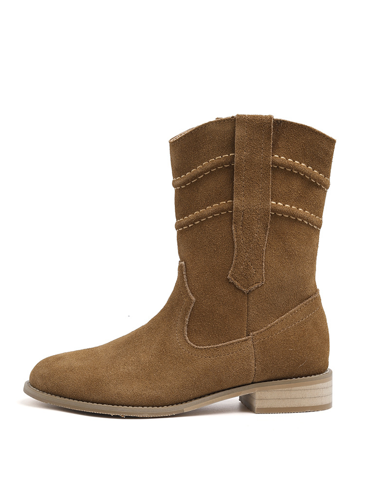 Cowhide version~retro frosted suede flat-soled western boots for…