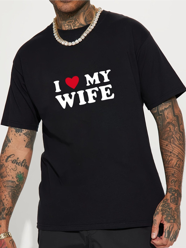 I Love My Wife Anime Print T-Shirt Premium Cotton Men Summer Casual Short Sleeve T-Shirt
