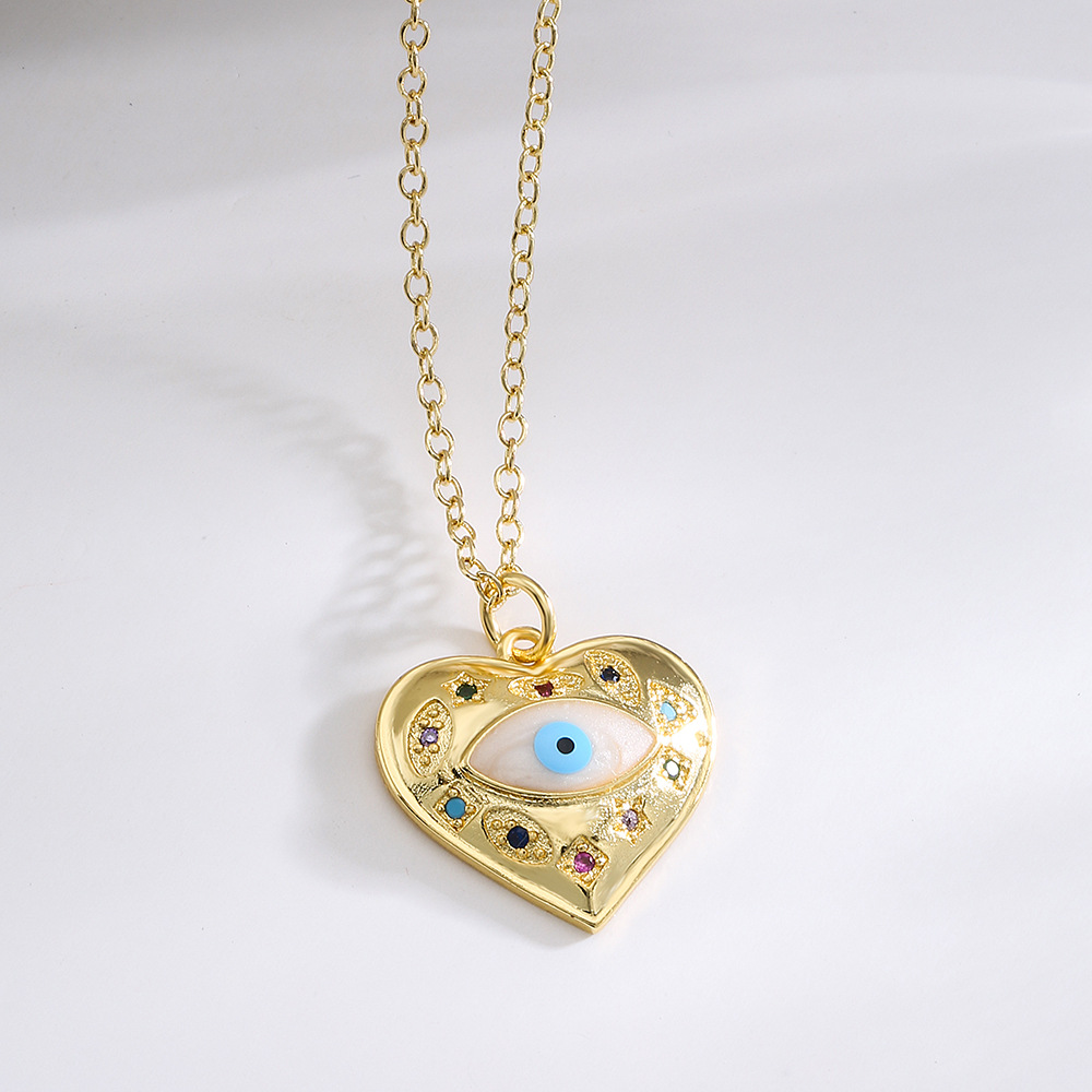 Fashion Round Devilu0027S Eye Heart Shape Copper Inlay Artificial Pearls Zircon Pendant Necklace