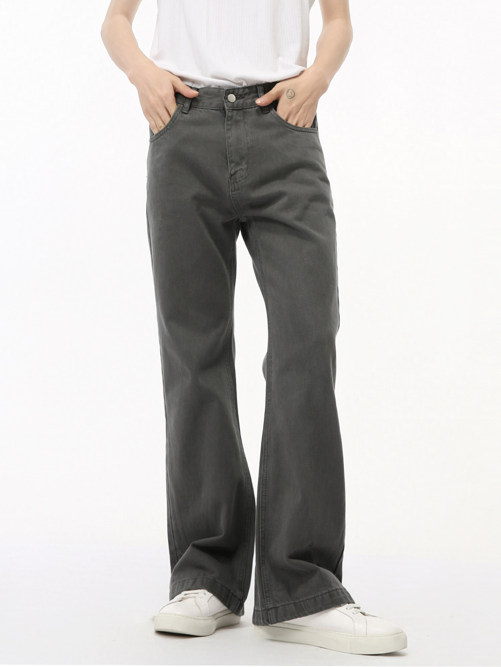MTLCLOTHES Hombres| Coreano vibe mini slim slim color negro gris sólido lavar jeans tendencia