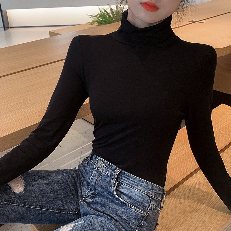 高领打底衫女内搭黑色保暖堆堆领修身显瘦韩版百搭长袖上衣女203A