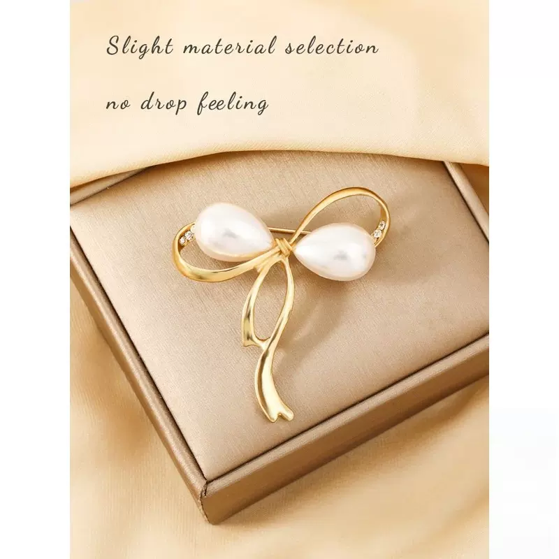 日韩女高档胸针精致水滴珍珠别针扣蝴蝶结领针优雅防走光西装胸花