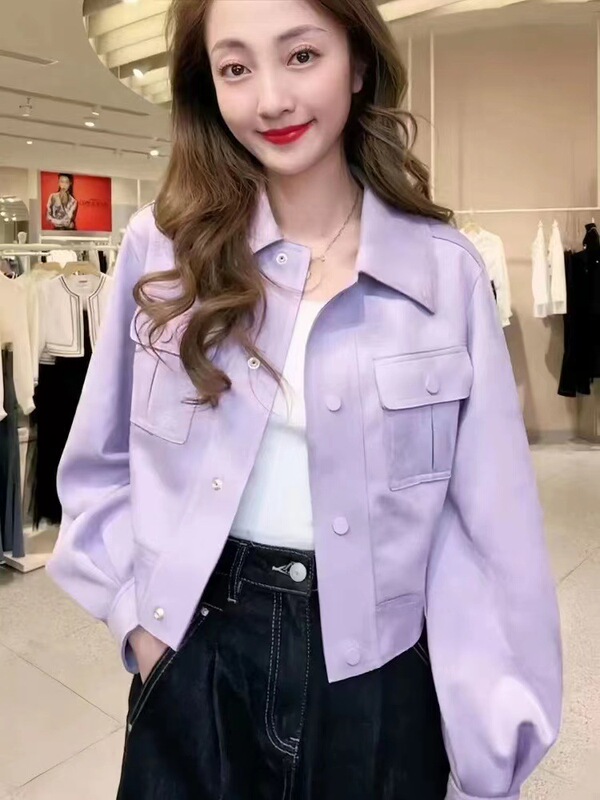 短款翻领麂皮绒外套女2025秋装新款小个子时尚百搭休闲夹克上衣潮|undefined
