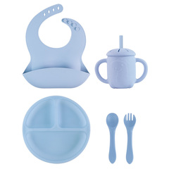Amazon Kids Silicone Dinner Plate Set Baby Supplies Baby Food Bowl Fork Spoon Bib Four-Piece Tableware Set