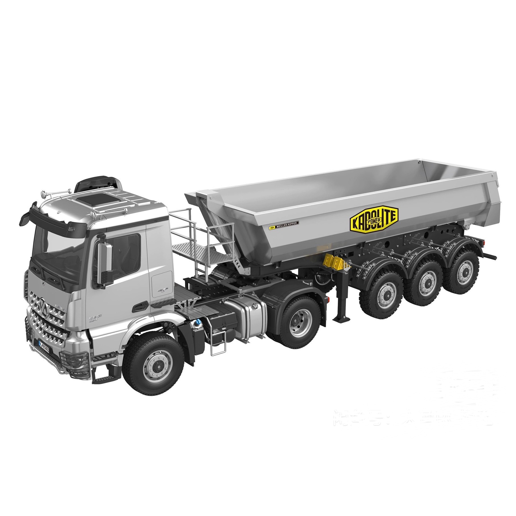 Kabolite 1/14泥头车4x4拖头3轴自卸挂车不锈钢车斗丝杆举升K5801