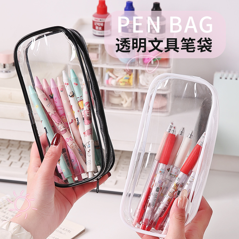 Estudiantes bolsas de lápiz transparentes de color sólido estudiantes de PVC de gran capacidad bolsas de lápiz impermeables de maquillaje cepillo de maquillaje