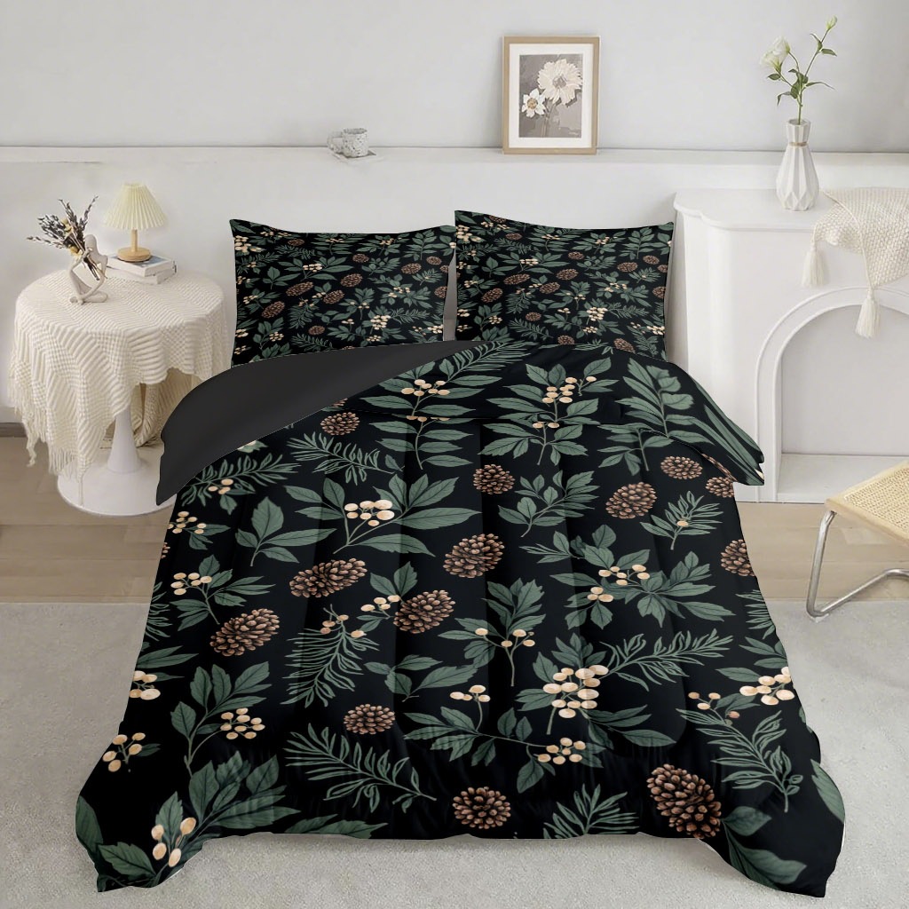 TEMU / JIT hoja transfronteriza y pinos impresión digital HD 180gms colcha colchón conjunto de dibujo se puede ajustar