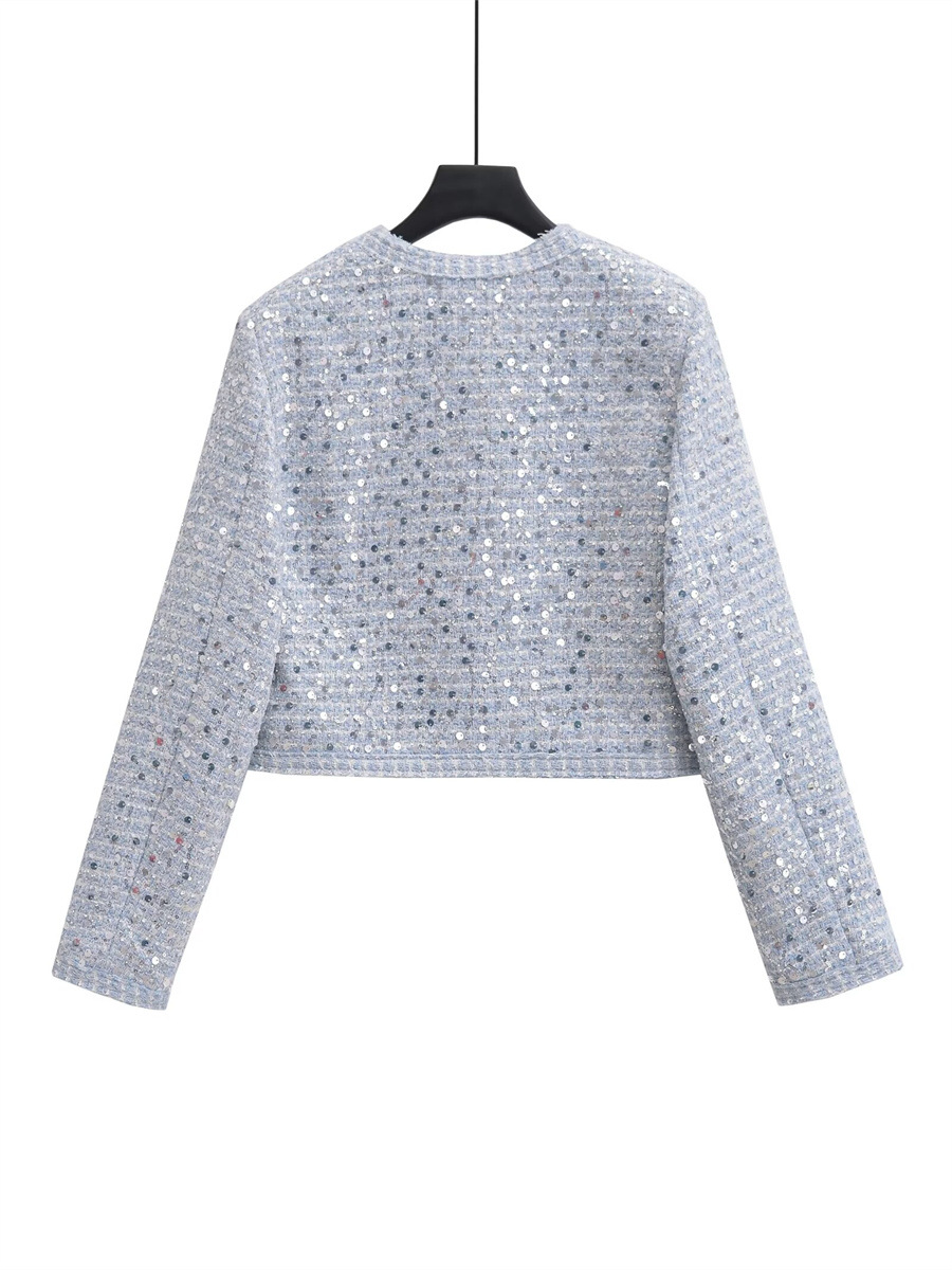 Coat Tops Type Women's Elegant Streetwear Solid Color Sequins Single Breasted Coat Casual Jacket