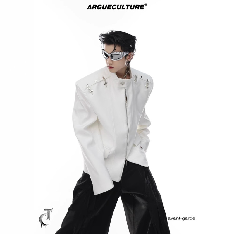 High-level Sense of Puppies Handsome Men's Shoulder Pad Jacket Design Sense High Street American Aviator Jacket Niche High-level Design High-level Sense of Puppies Handsome Men's Shoulder Pad Jacket Design Sense High Street American Aviator Jacket Niche High-level Design