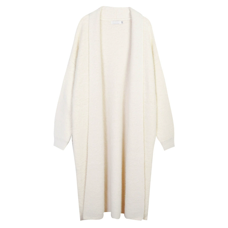 White velvet cardigan, long sweater, cashmere demi-season jacket, bathrobe, mid-length