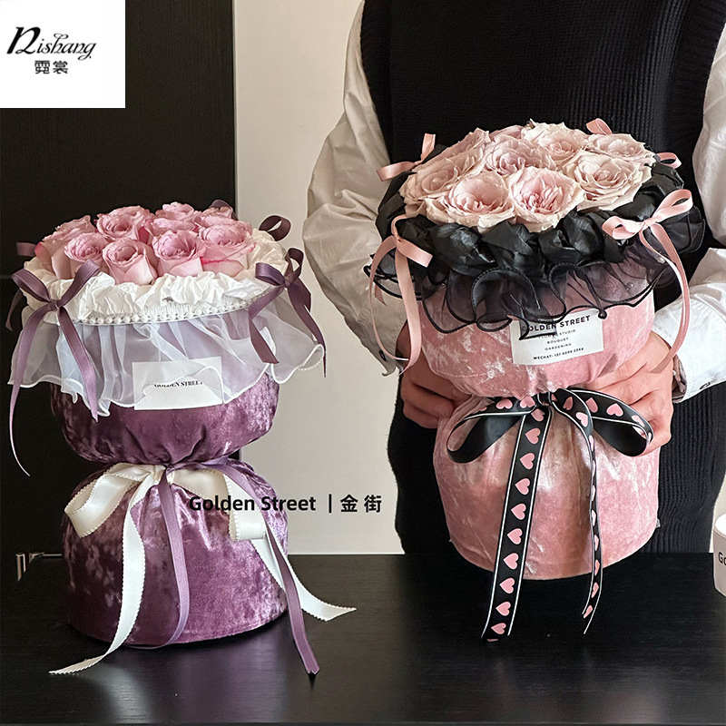 情人节芭蕾公主风布艺包花布纯色小香风丝绒布鲜花花束包花纸