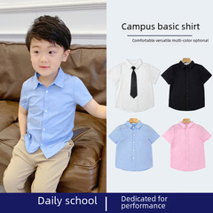 夏季男女童短袖白襯衫批發兒童翻領打底襯衣韓版兒童童裝一件代發