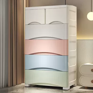 Thickened Drawer Storage Cabinet, Multi-Width Plastic Wardrobe, 3–7 Layers, Pastel & White Options