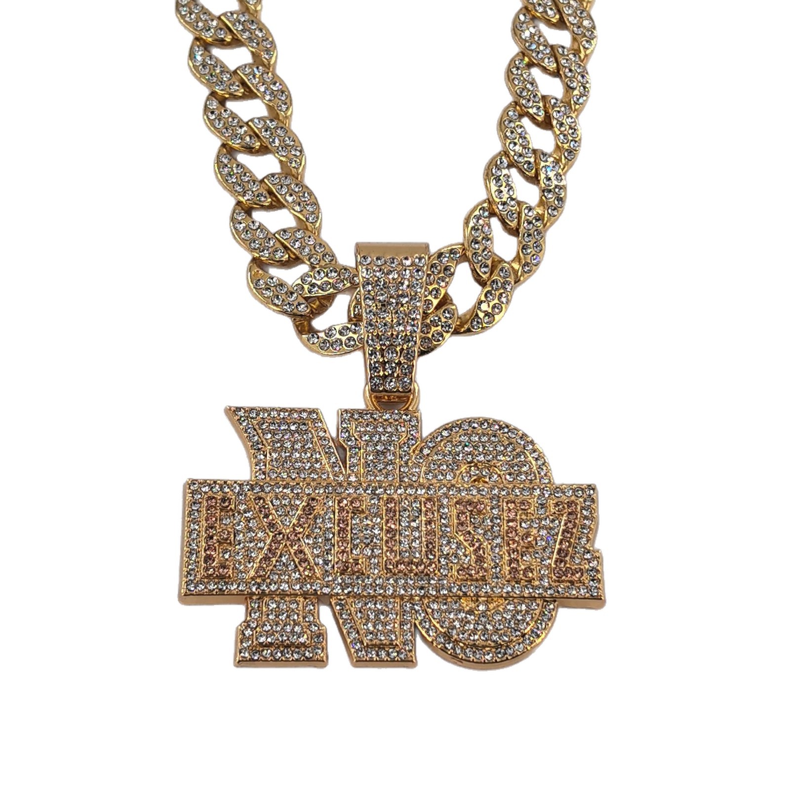 Exageración de moda transfronteriza NO EXCUSEZ colgante de letras inglesas con cadena de torsión de 5 mm cadena de diamantes cubana de hip hop