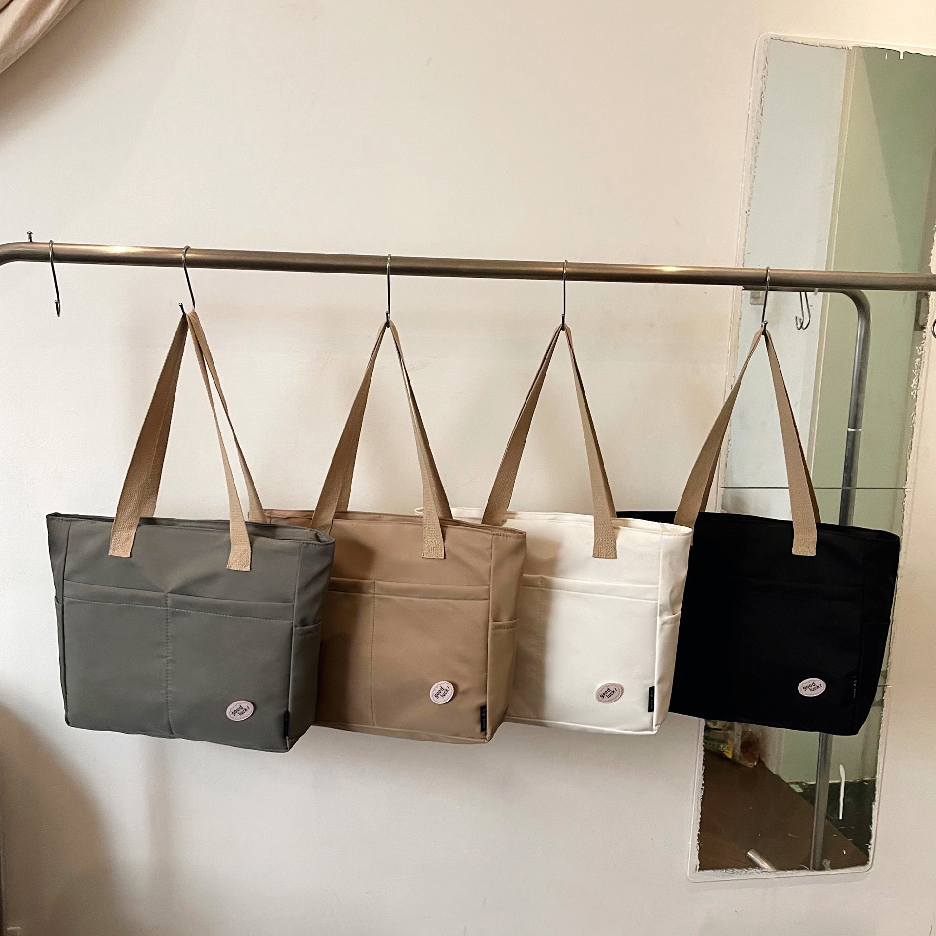 Original Design Japanese-Style Zippered Commuter Thickened Canvas Tote Bag Casual Artistic Student Simple Shoulder Handbag