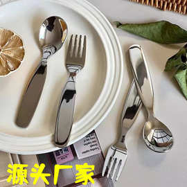 304不锈钢儿童勺叉餐具可爱幼童宝宝吃饭喝汤勺甜品勺叉厂家批发