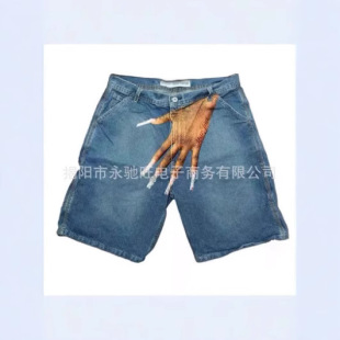 Cross-Border Summer Y2K Hip-Hop Trendy Pattern Printed Denim Shorts Men's High Street Trendy Brand Couple Casual Pants